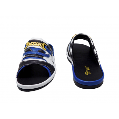 Men Sandals SKF-38 Black&Blue Nappa-White Pebble grain Microfiber Leather